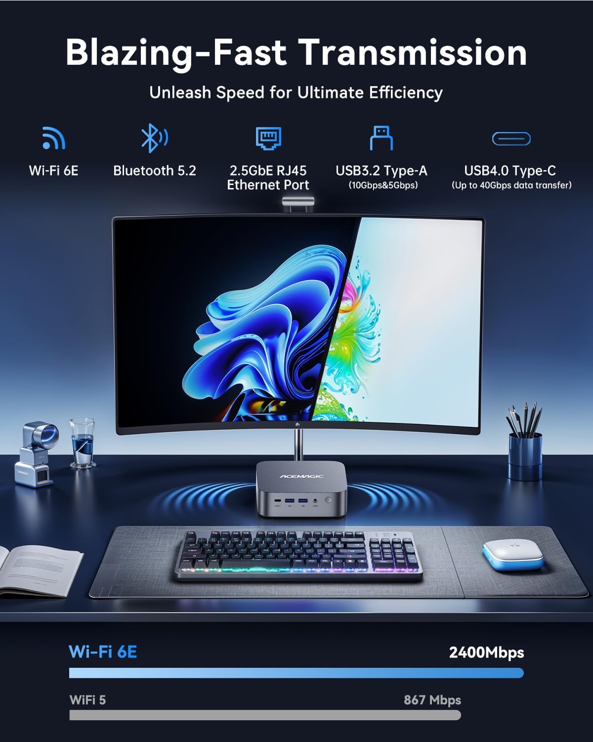 ACEMAGIC Matrix Mini M1 Mini PC Windows 11 Pro Intel Core i9 13900HK 32GB RAM 1TB SSD (14C/20T) up to 5.4GHZ USB4/HDMI/DP WiFi 6E 2.5G LAN, Mini Computers Mircro Desktop Beat I9 12900HK 7840HS 6800H