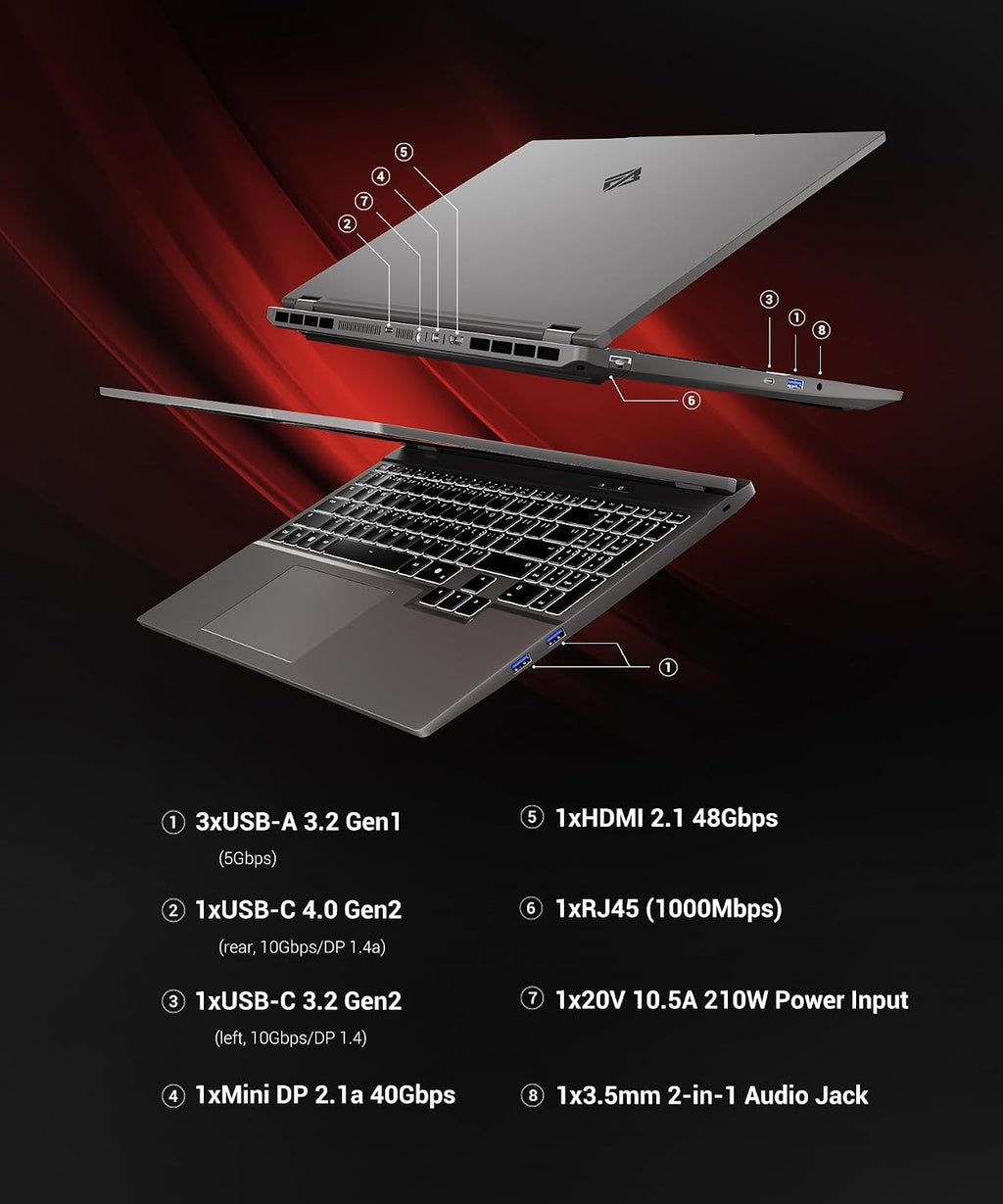 Gaming Laptop RTX 5060, 2560x1600 16in 240Hz 2.5K QHD+, AMD Ryzen 7 H 255 Processor (8C/16T, 4.9GHz), 8GB GDDR7 VRAM, 16GB DDR5 512GB SSD (96GB RAM Expandable), Backlit Keyboard, Metal Design