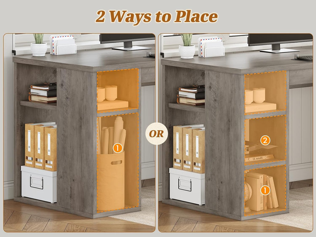 SEDETA Farmhouse 96.5' Computer Desk with Drawers, 2 Person Home Office Desk, Gaming Double Desk with Storage Shelves, Long Two Person Writing Desk (Grey)