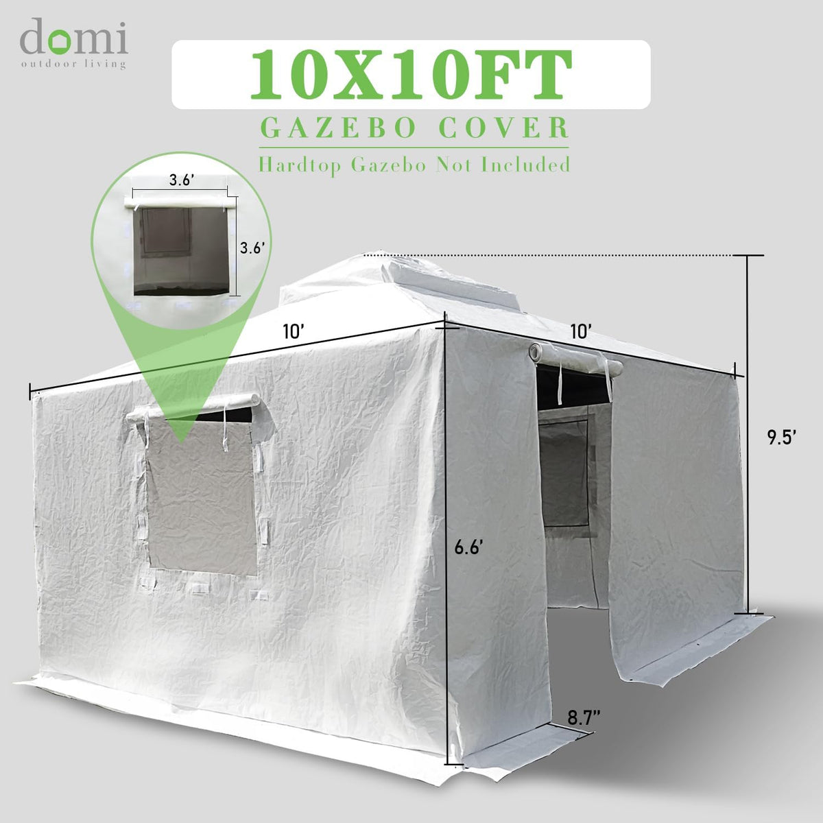 Domi 10' x 10' Universal Winter Gazebo Cover, All Season Waterproof Enclosed Cover with Sidewalls & Ventilated Mesh Windows, All-Weather Outdoor Cover for Hardtop Gazebos, White