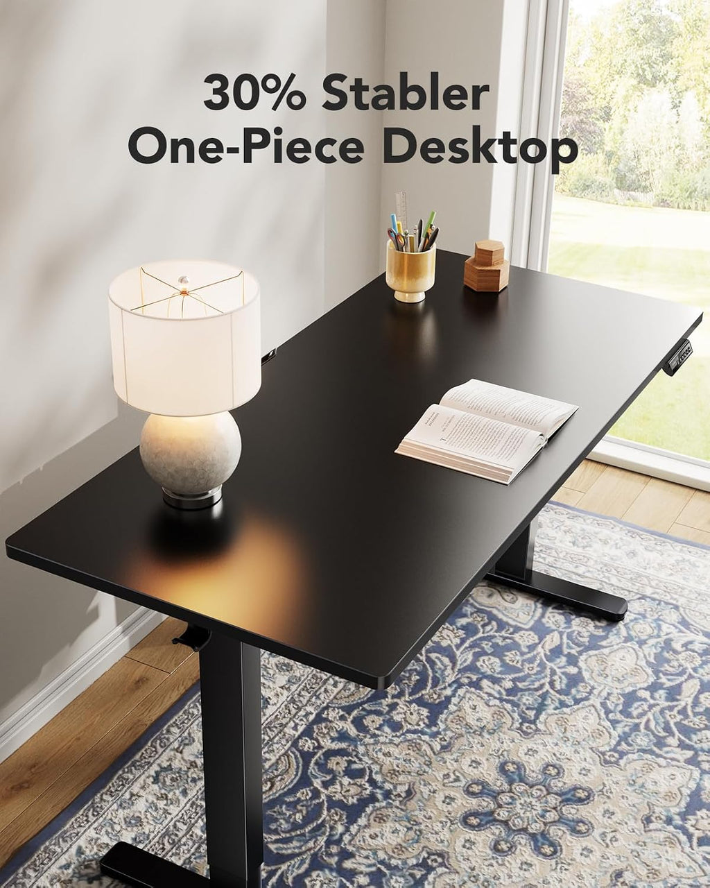HUANUO Electric Standing Desk, Whole Piece Desktop, Adjustable Height Computer Desk, 4 Height Memory Settings, Sit Stand Up Desk for Home Office, 48' x 30', Black