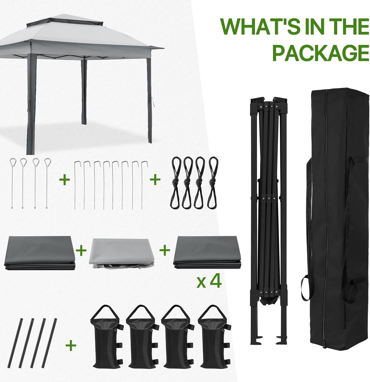 COOS BAY 11x11 Pop Up Gazebo with 4 Sidewalls, Instant Outdoor Canopy Tent with UPF 50+ UV Protection, Water Resistant Shelter with Carry Bag, Stakes & Ropes, Gray
