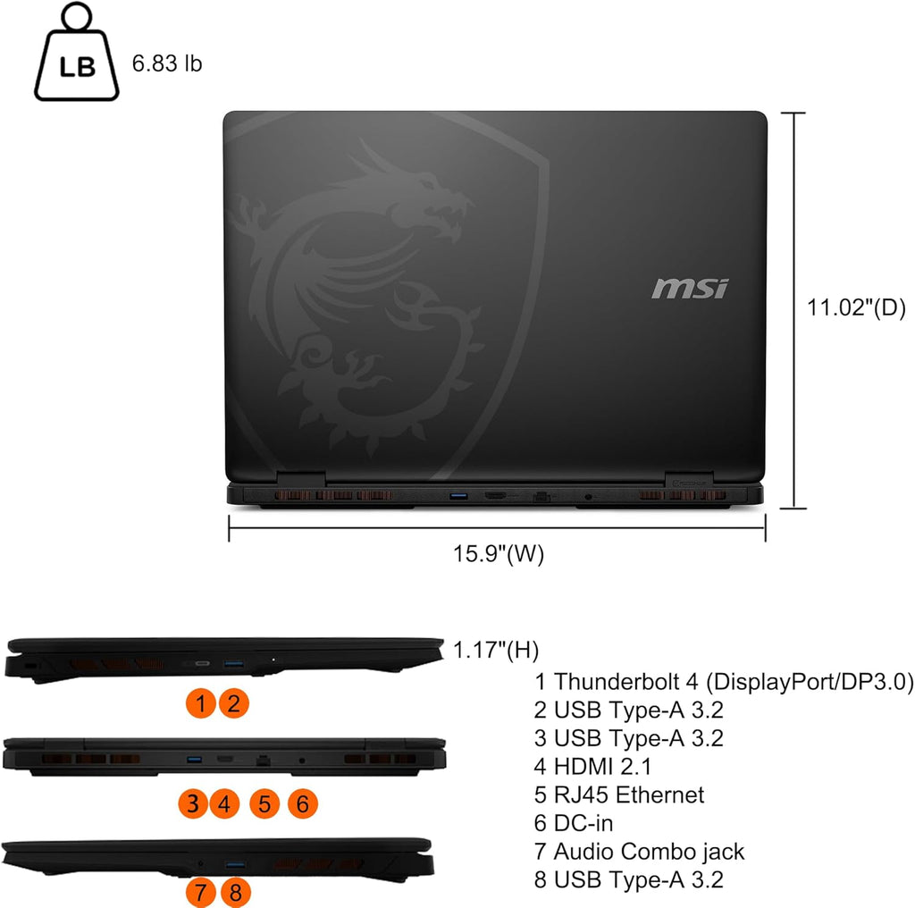msi Crosshair 18 HX AI Gaming Laptop 18' QHD+ IPS 240Hz Intel 24-core Ultra 9 275HX (>i9-14900HX) 32GB DDR5 1TB SSD GeForce RTX 5070 (Up to 798 AI Tops) RGB Backlit Thunderbolt Win11Pro ICP Hub