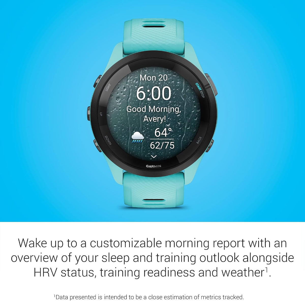 Garmin Forerunner 265 Running Smartwatch, Colorful AMOLED Display, Training Metrics and Recovery Insights, Aqua and Black