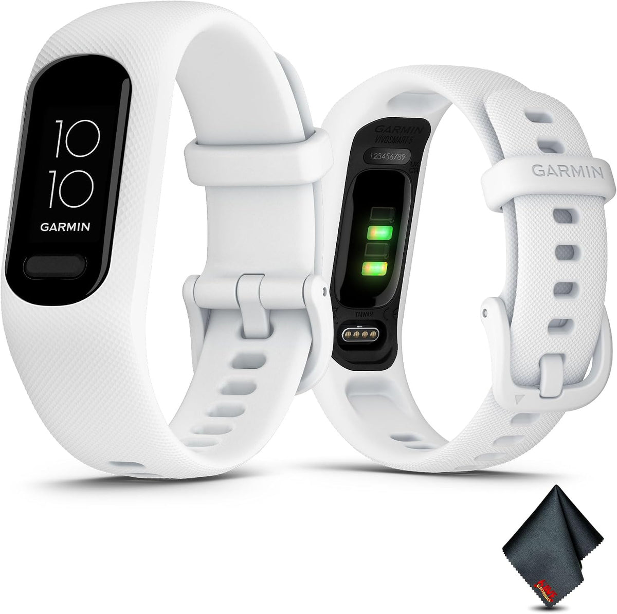 Garmin vívosmart 5, Fitness Tracker, Long-Lasting Battery, Simple Design, White Bundle with Microfiber Cleaning Cloth