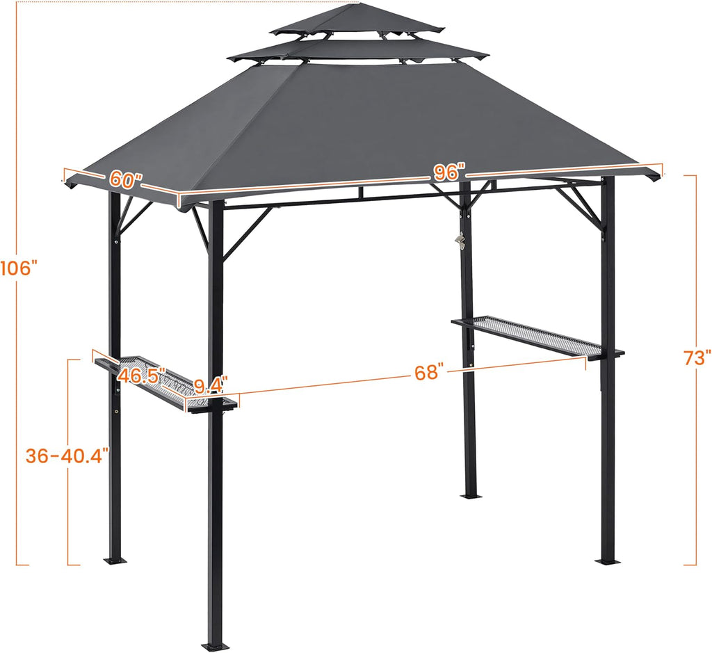 Yaheetech 8x5' Grill Gazebo, 3-Tier Outdoor BBQ Gazebo with Height-Adjustable Shelves & 10 S-Shaped Hooks & Built-in Bottle Opener, Dark Gray