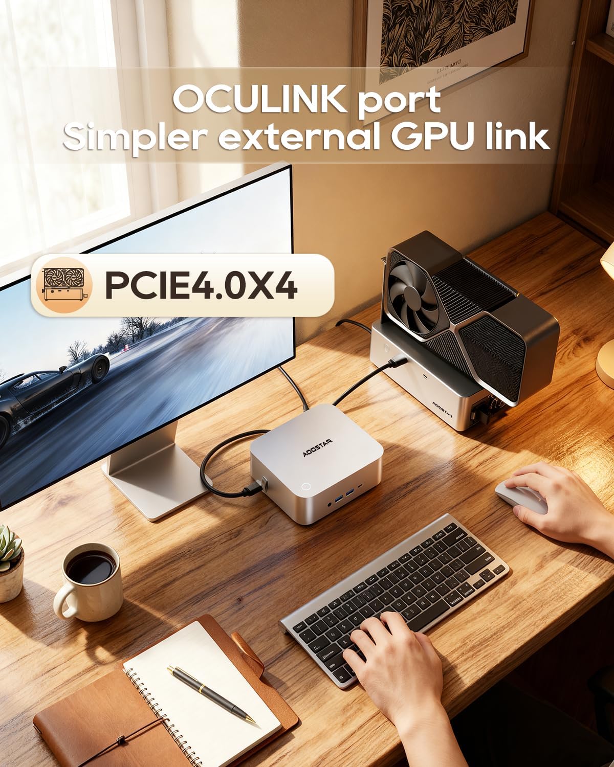 AOOSTAR MACO AMD Ryzen 7 H255 Mini PC(8C/16T, up to 4.9GHz), Support OpenClaw 24GB DDR5 1TB PCIe4.0, Radeon 780M Graphics, Support Four Display, with OCuLink Dual USB4, Dual 2.5G LAN/HDMI/WIFl6