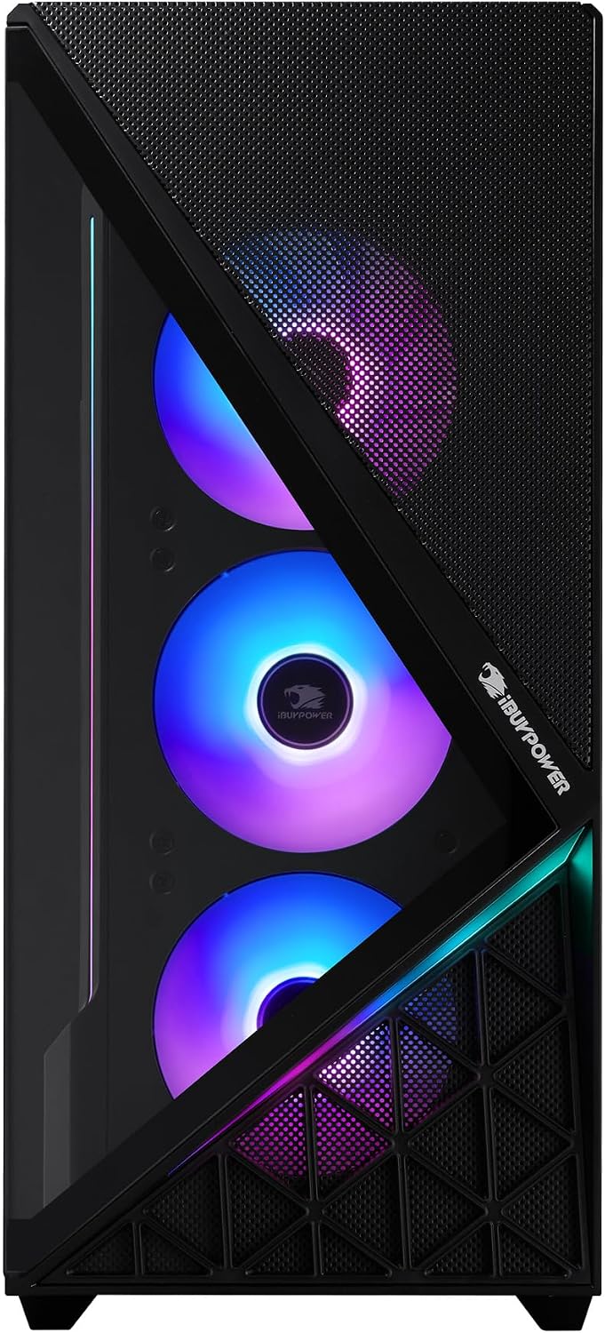 iBUYPOWER Slate Black Gaming PC Desktop Computer AMD Ryzen 7 8700F CPU, AMD Radeon RX 9060XT 8GB GPU, 32GB DDR5 RGB 5200MHz RAM, 2TB NVMe SSD, Windows 11 Home, Gamer Keyboard and Mouse - SBA7R96XT03