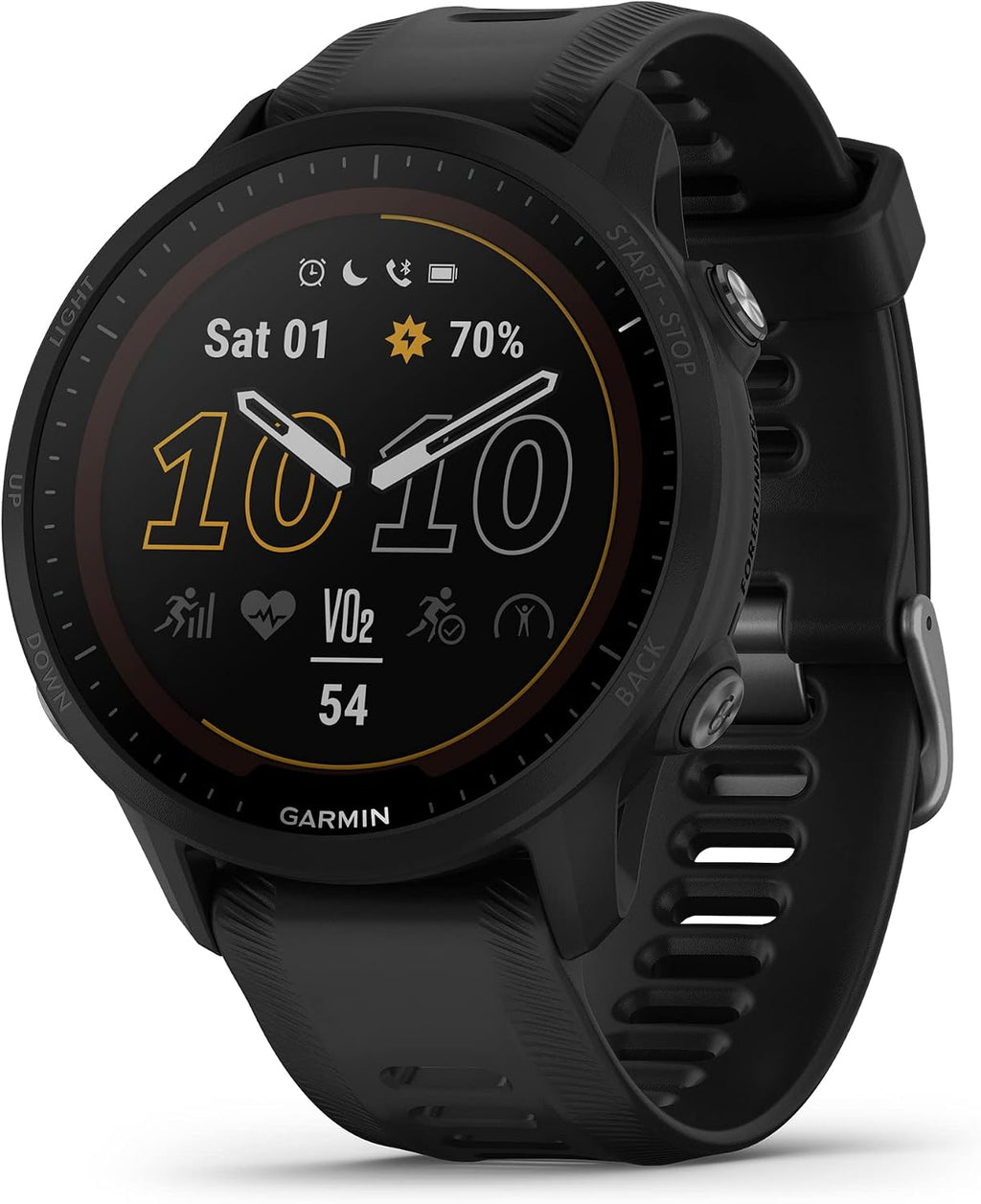 Garmin Forerunner® 955 Solar, GPS Running Smartwatch with Solar Charging Capabilities, Tailored to Triathletes, Long-Lasting Battery, Black - 010-02638-00