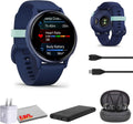 Garmin Vivoactive 5, Health and Fitness GPS Smartwatch for Women and Men, Metallic Navy Bezel w/Navy Case and Silicone Band, 11 Days Battery Life, 1.2' AMOLED Touchscreen Display (Bundle)