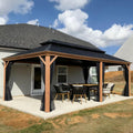 PURPLE LEAF 14' X 20' Outdoor Hardtop Gazebo for Patio Galvanized Steel Double Roof Permanent Canopy Teak Finish Coated Aluminum Frame Pavilion Gazebo with Netting