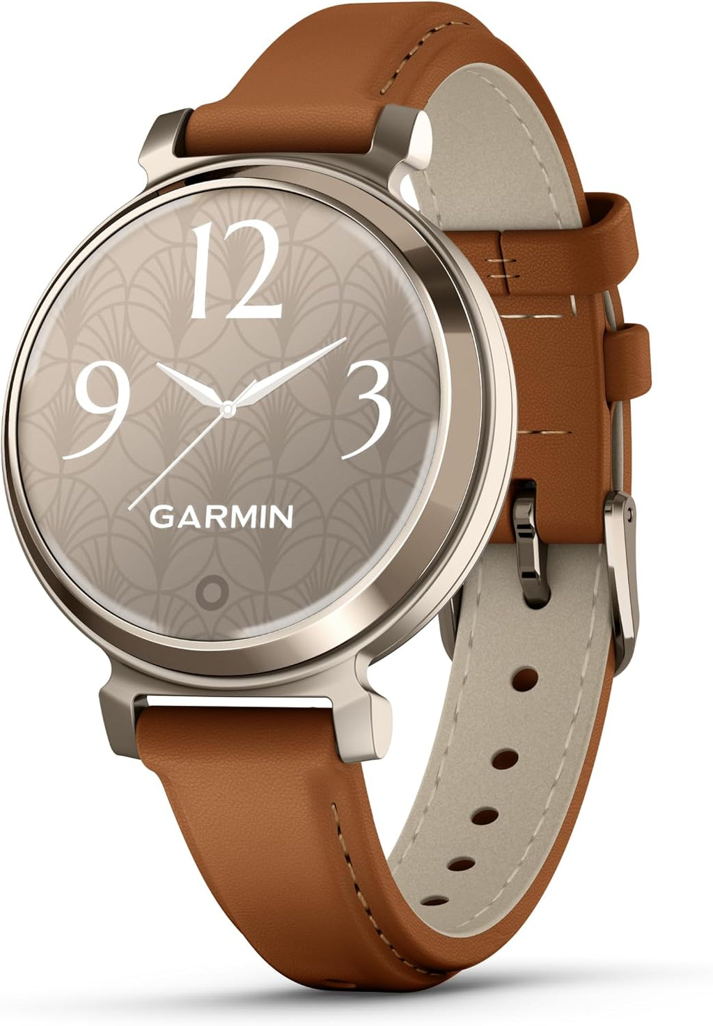 Garmin Lily 2, Small and Stylish Smartwatch, Hidden Display, Patterned Lens, Up to 5 Days Battery Life, Tan (Renewed)