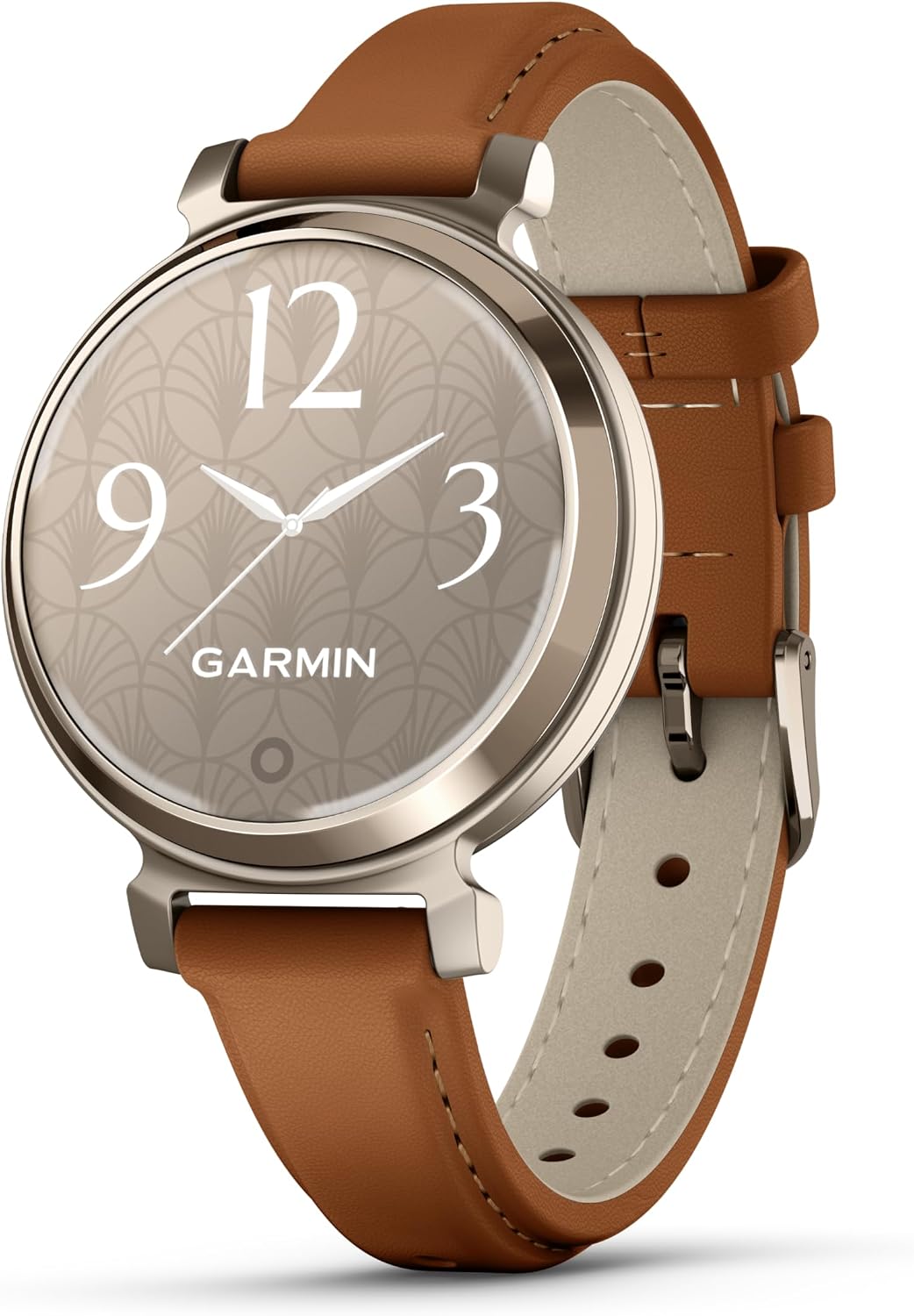 Garmin Lily 2, Small and Stylish Smartwatch, Hidden Display, Patterned Lens, Up to 5 Days Battery Life, Tan (Renewed)