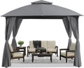 LAUSAINT HOME 10'x10' Patio Arc Gazebo, Outdoor Canopy Tent with Curved Roof Design, Double Tier Top, Privacy Curtains & Wind-Resistant Ropes, Backyard Garden Lawn, Gray