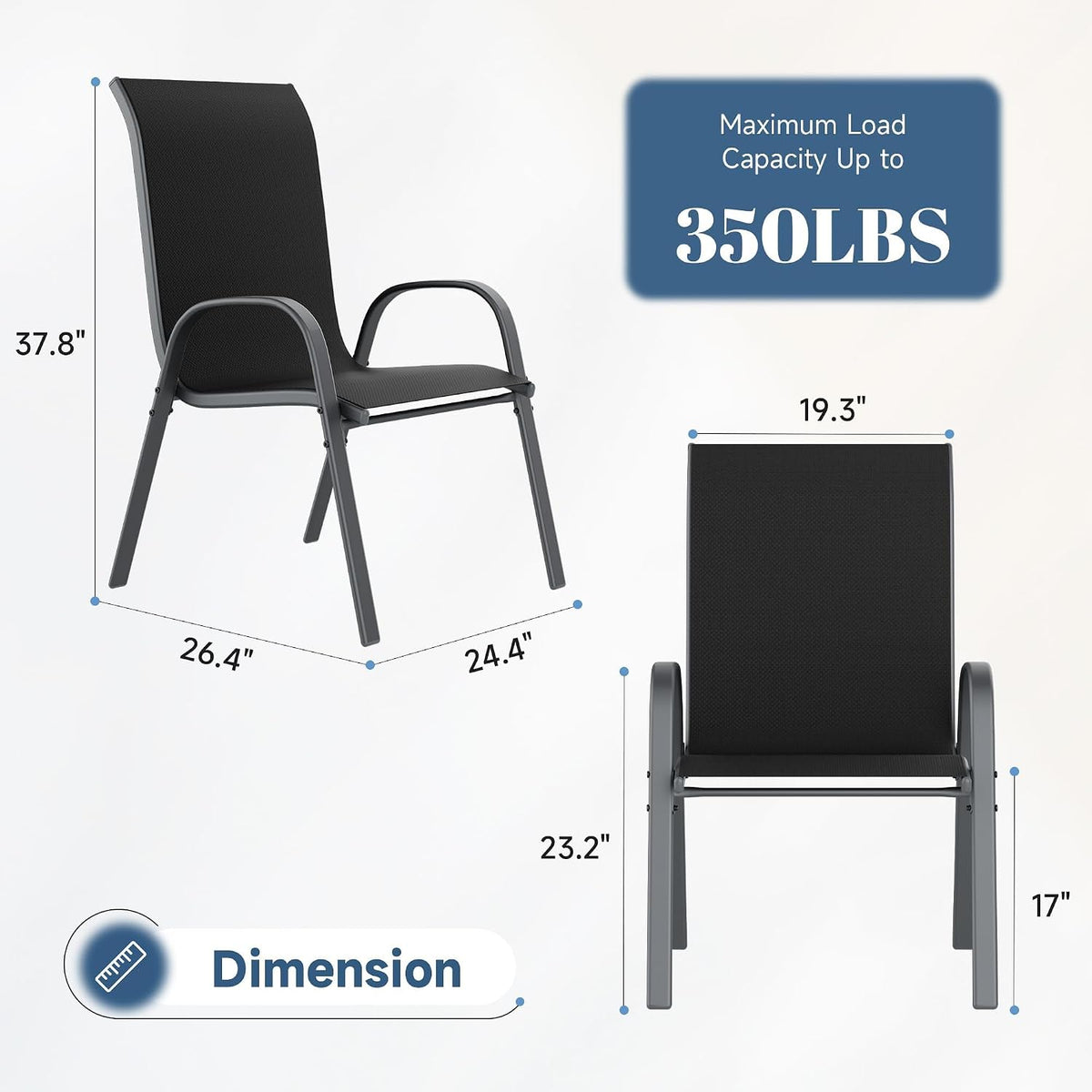 Amopatio Patio Chairs Set of 4, Outdoor Stackable Dining Chairs for All Weather, Breathable Garden Outdoor Furniture for Backyard Deck(Black)