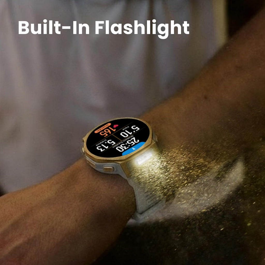Amazfit T-Rex 3 Pro Outdoor Smart Watch 44mm Sapphire AMOLED Display with Flashlight, Ti Bezel, Dual Band GPS, Offline Maps, 17 Days Battery, 10 ATM, 180+ Sports Mode for Android & iPhone, Arctic Gold
