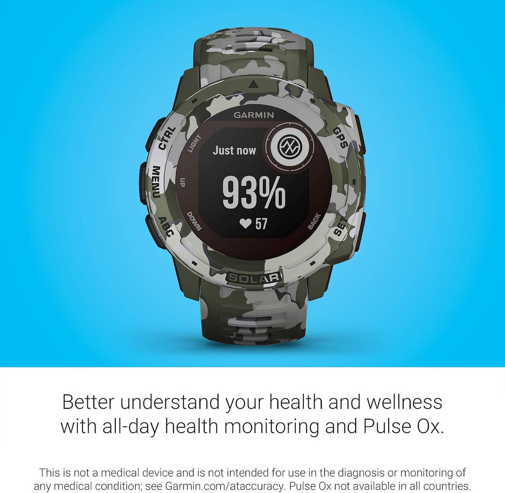 Garmin Instinct Solar, Rugged Outdoor Smartwatch with Solar Charging Capabilities, Built-in Sports Apps and Health Monitoring, Lichen Camo (Renewed)