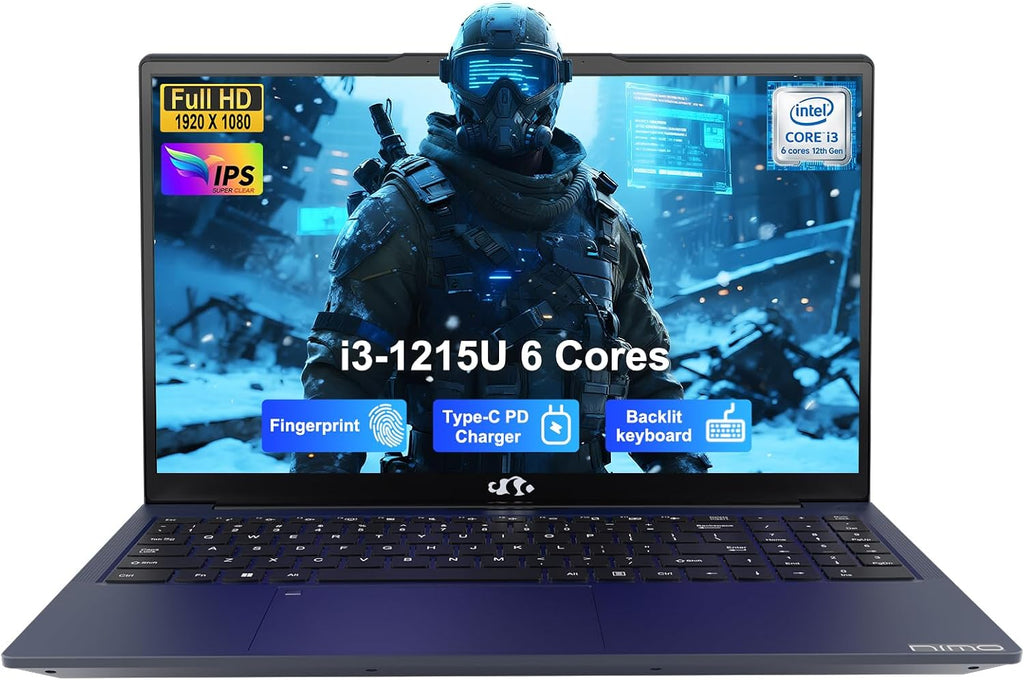 NIMO 15.6' IPS FHD Student Laptop, Intel Core i3-1215U 8GB RAM 512GB SSD(Beats i5-1135G7, Up to 4.4GHz) Computer with 180° Open Angle 65W Type C Backlit KB, Wi-Fi 6, for Home and Business