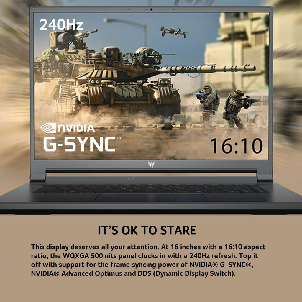 acer Predator Triton 500 SE Gaming Creator Laptop,16' WQXGA 240Hz G-SYNC, Intel i7-12700H, GeForce RTX 3070Ti, 16GB LPDDR5, 1TB Gen 4x4 SSD, Killer Wi-Fi 6E, Fingerprint Reader, Backlit Keyboard, MP