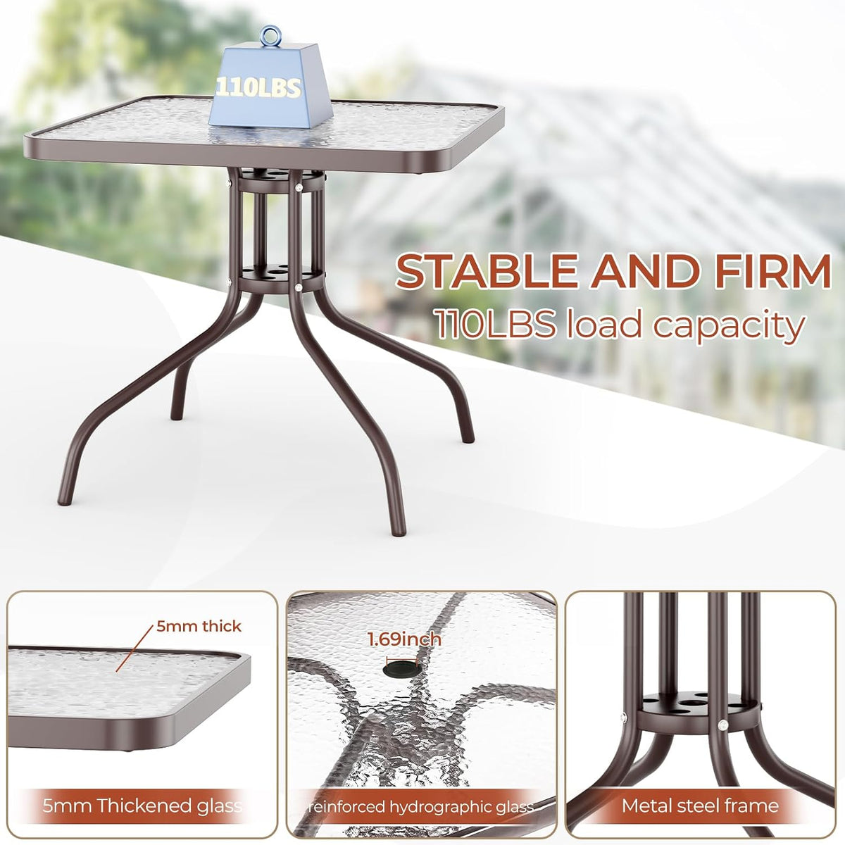 TLSUNNY Patio Dining Set 5 Pieces, All Weather Outdoor Furniture W/30'X 30' Table and 4 Stackable Textilene Chairs, Metal Table and Chairs for Patio, Lawn, Garden, Poolside, Backyard (Beige)