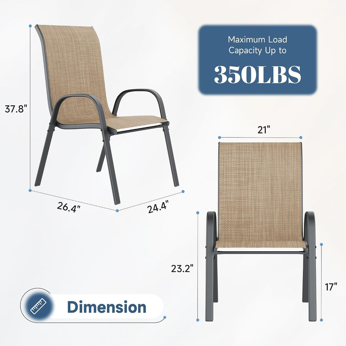 Amopatio Patio Chairs Set of 8, Stackable Dining Chairs for All Weather, Outdoor Chairs Garden Outdoor Furniture for Backyard Deck(Brown)