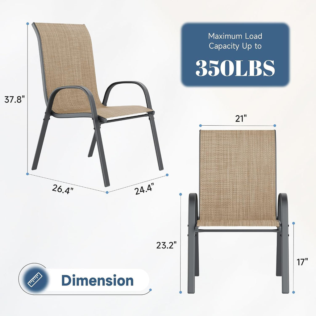 Amopatio Patio Chairs Set of 6, Outdoor Stackable Dining Chairs for All Weather, Breathable Garden Outdoor Furniture for Backyard Deck(Brown)
