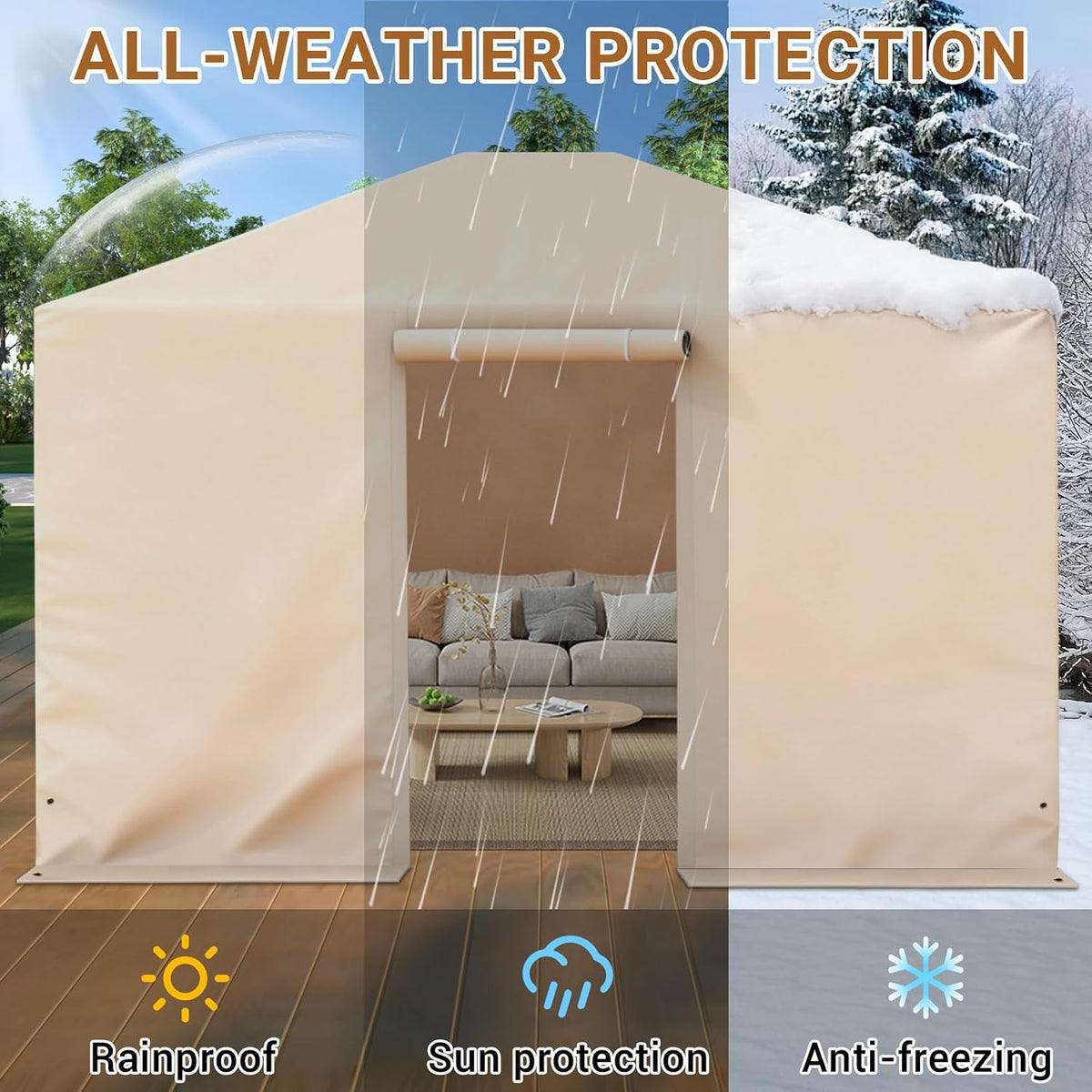 Winter Gazebo Cover for 10x12 Outdoor Hardtop Gazebos, Waterproof Enclosed Canopy Protective Covers Gazebo Accessories with 4 Sand Bags
