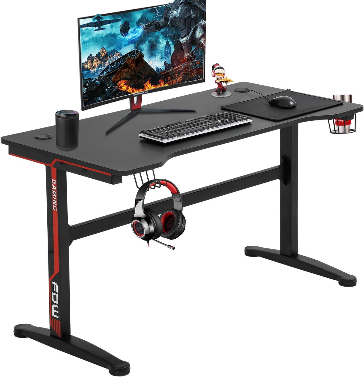 BestOffice Gaming Desk Computer Desk Home Office Desk Extra Large Modern Ergonomic PC Carbon Fiber Writing Desk Table with Cup Holder Headphone Hook