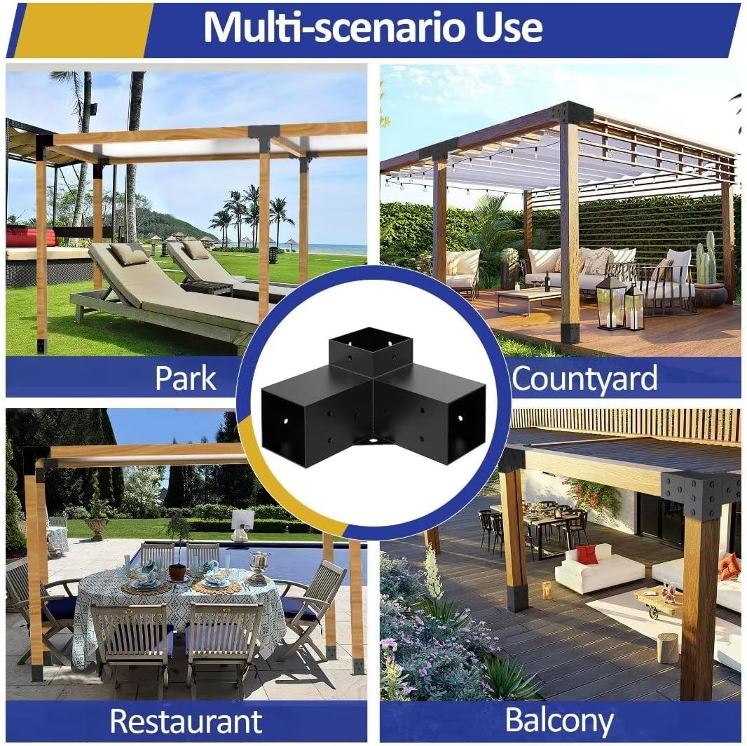 JEXALINE Pergola Kit for 4'x4' Lumber, Heavy Duty Pergola Brackets with 3-Way & 4-Way Corner Brackets, DIY Gazebo Kit for Outdoor Patio Backyard Garden, Fits Actual 3.6' x 3.6' Wood