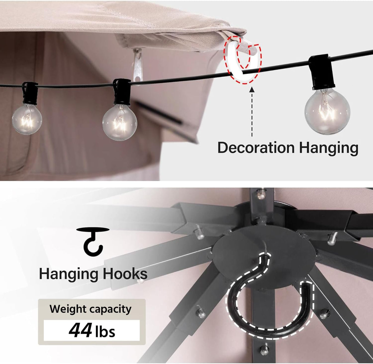 LAUSAINT HOME 10'x20' Outdoor Gazebo, Metal Frame Heavy Duty Patio Canopy Tent Shelter with Double Roofs, Mosquito Nettings and Privacy Screens for Backyard, Garden, Lawn, Khaki