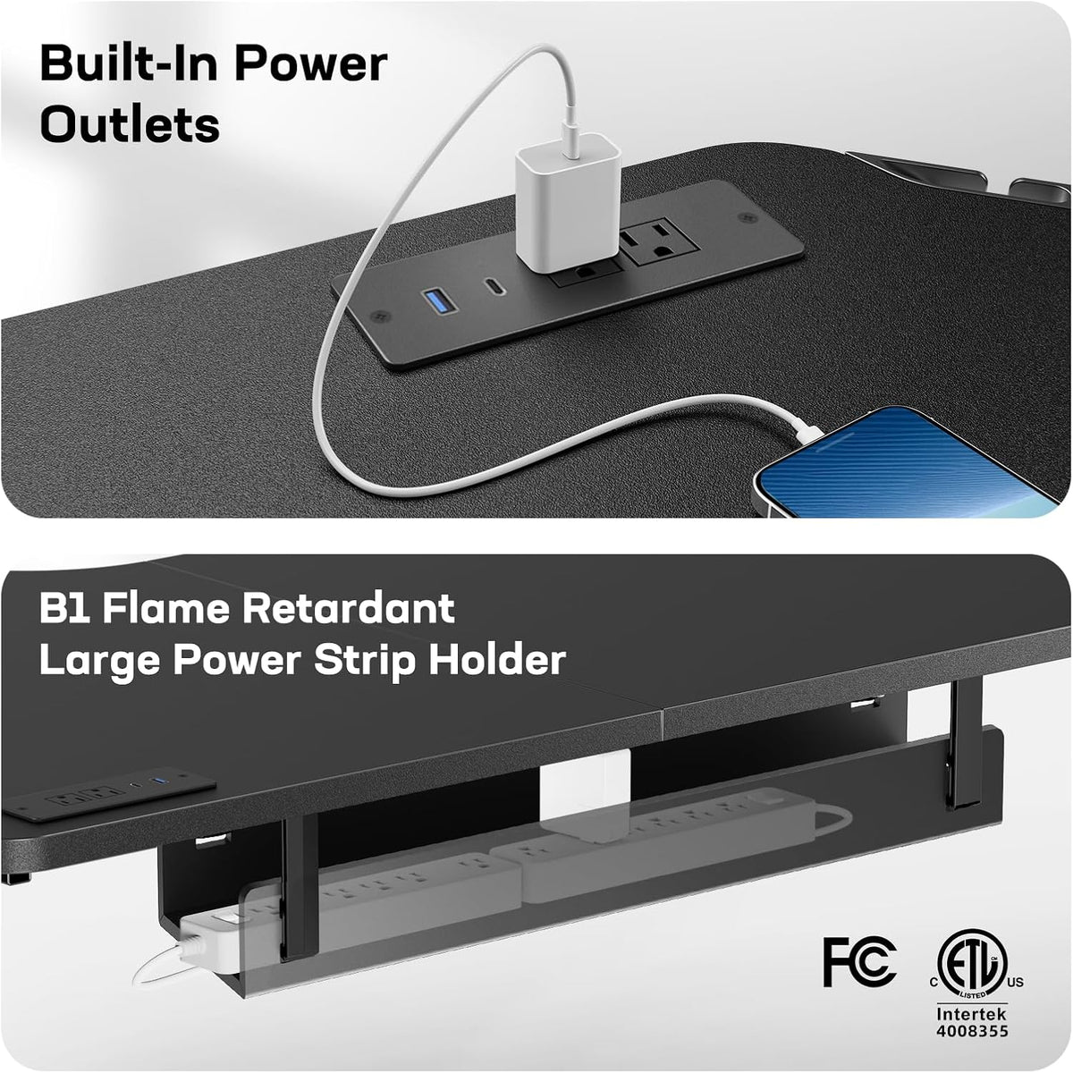 HUANUO Electric L Shaped Standing Desk, 63' x 63' Height Adjustable Corner Standing Desk with Built-in Power Outlets & Power Strip Holder, Sit Stand Up Table with 4 Preset Heights, Black