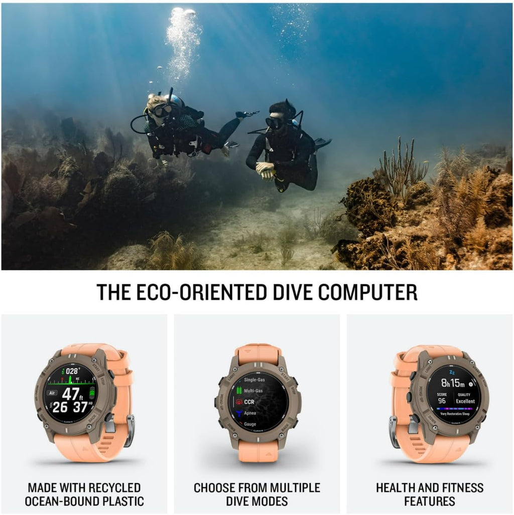 Garmin® Descent™ G2, Watch-Style Dive Computer, Bright AMOLED Display, Multiple Dive Modes, Health and Wellness Features, Paloma with Shell Pink Band