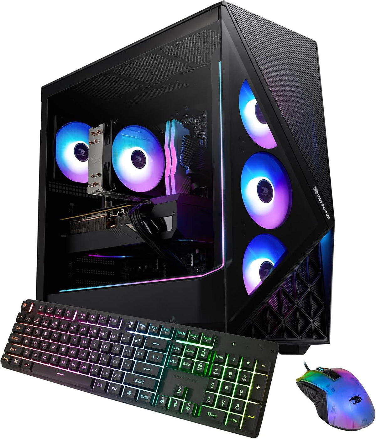 iBUYPOWER Slate Black Gaming PC Desktop Computer AMD Ryzen 7 8700F CPU, AMD Radeon RX 9060XT 8GB GPU, 32GB DDR5 RGB 5200MHz RAM, 2TB NVMe SSD, Windows 11 Home, Gamer Keyboard and Mouse - SBA7R96XT03