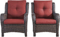 Rilyson Patio Furniture Chairs Outdoor Chair - 2 Piece Wicker Rattan Chairs Set with High Back and Deep Seating for Deck Porch Balcony Backyard Garden(Brown/Red)