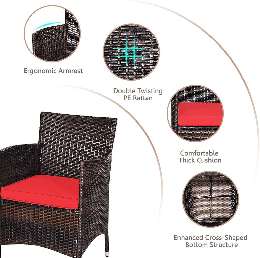 HAPPYGRILL 3-Piece Patio Furniture Set Outdoor Rattan Wicker Conversation Set with Coffee Table Chairs & Thick Cushions Bistro Sets for Patio Garden Lawn Backyard Pool
