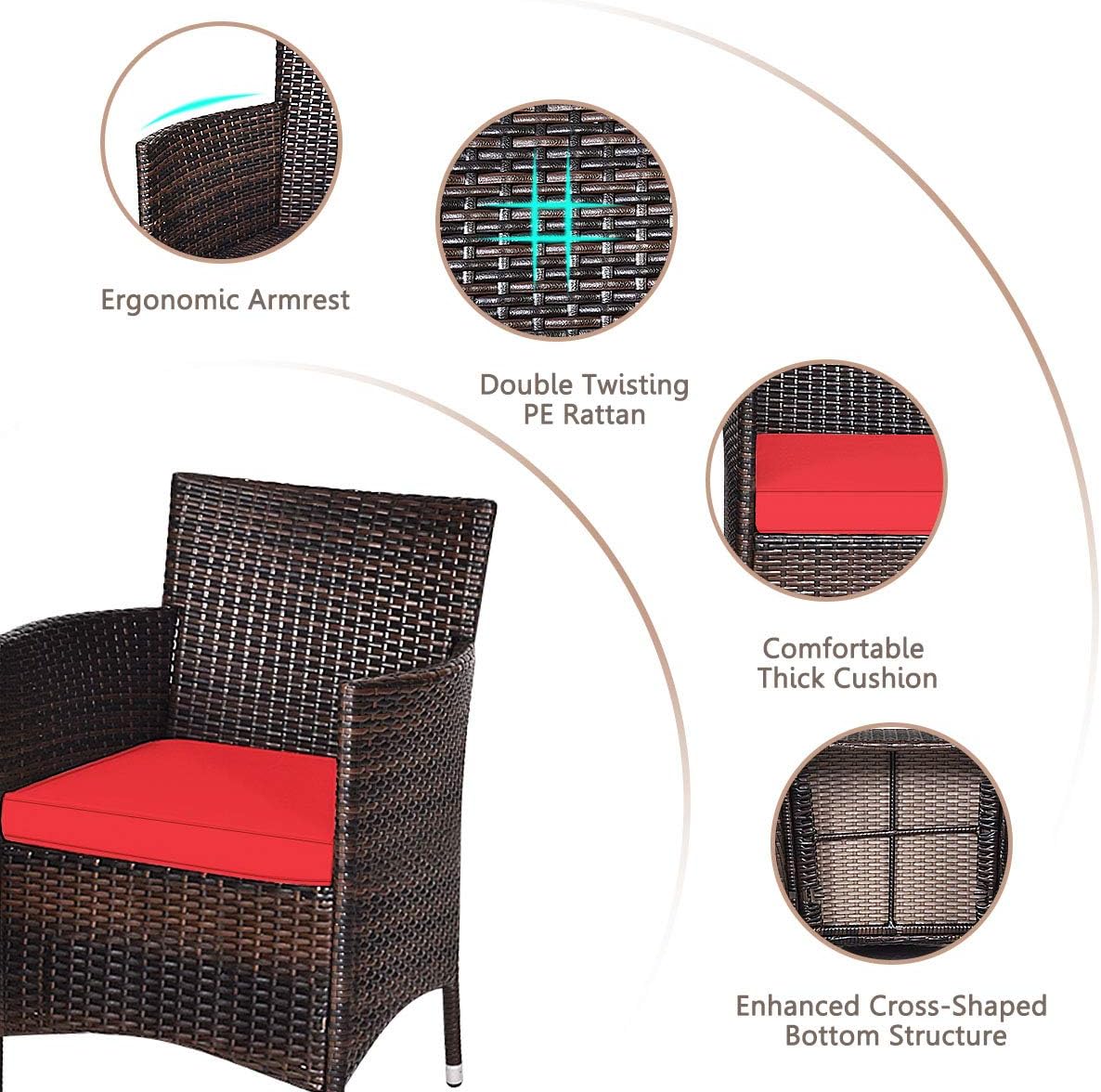 HAPPYGRILL 3-Piece Patio Furniture Set Outdoor Rattan Wicker Conversation Set with Coffee Table Chairs & Thick Cushions Bistro Sets for Patio Garden Lawn Backyard Pool