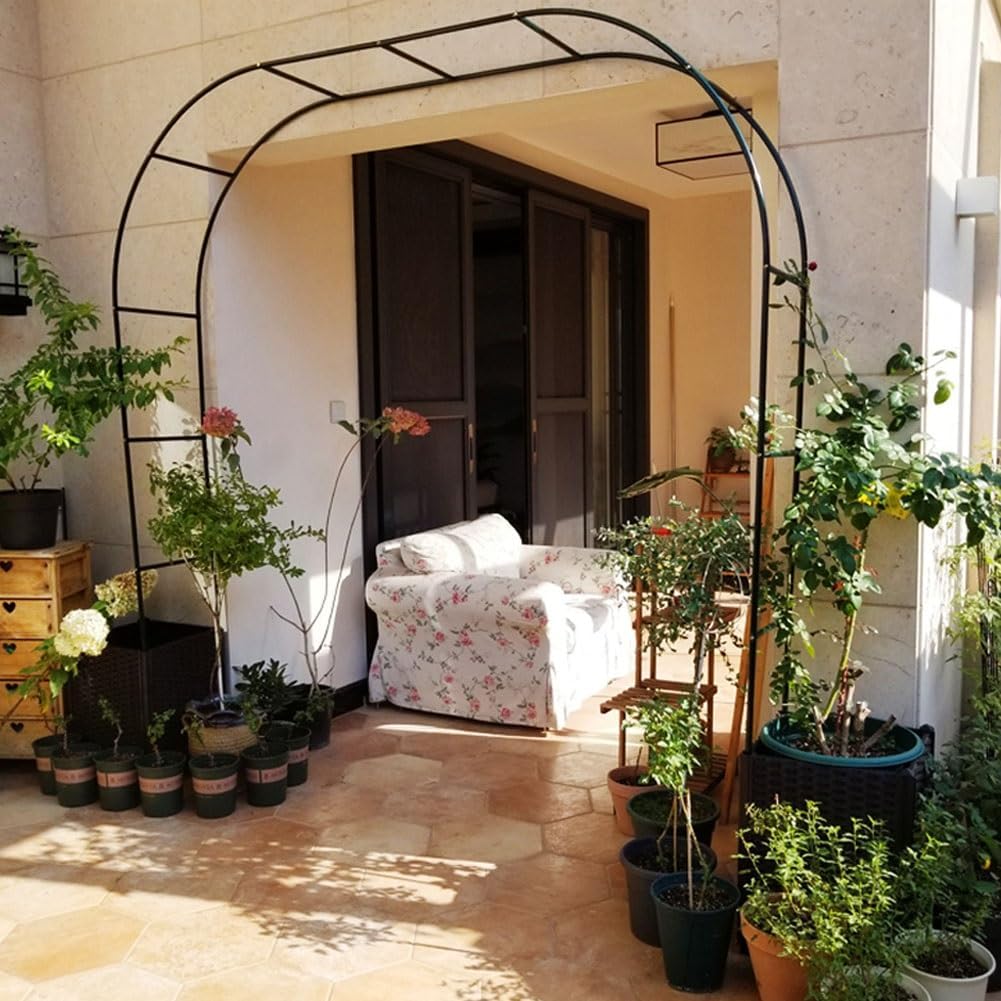 Garden arch climbing vine grid flower rack rose climbing vine rack garden pavilion is very suitable for backyard, lawn, courtyard, wedding decoration, black multiple sizes(Size:185*220cm(72.8*86.6in))