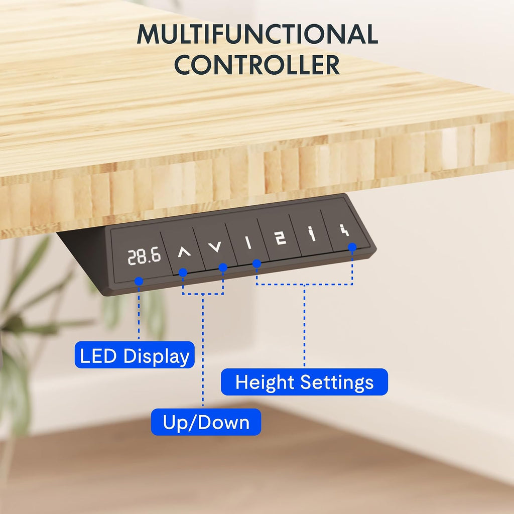 FLEXISPOT EN2 Bamboo Standing Desk with Clamp Power Strip, 48 x 24'' Electric Stand Up Height Adjustable Desk with Cable Management (Black Frame + 48' Bamboo Top, 2 Packages)