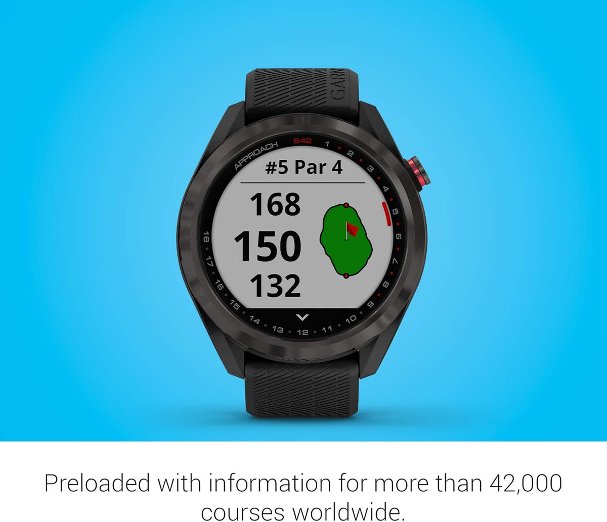 Garmin Approach S42, GPS Golf Smartwatch, Lightweight with 1.2' Touchscreen, 42k+ Preloaded Courses, Gunmetal Ceramic Bezel and Black Silicone Band, 010-02572-10
