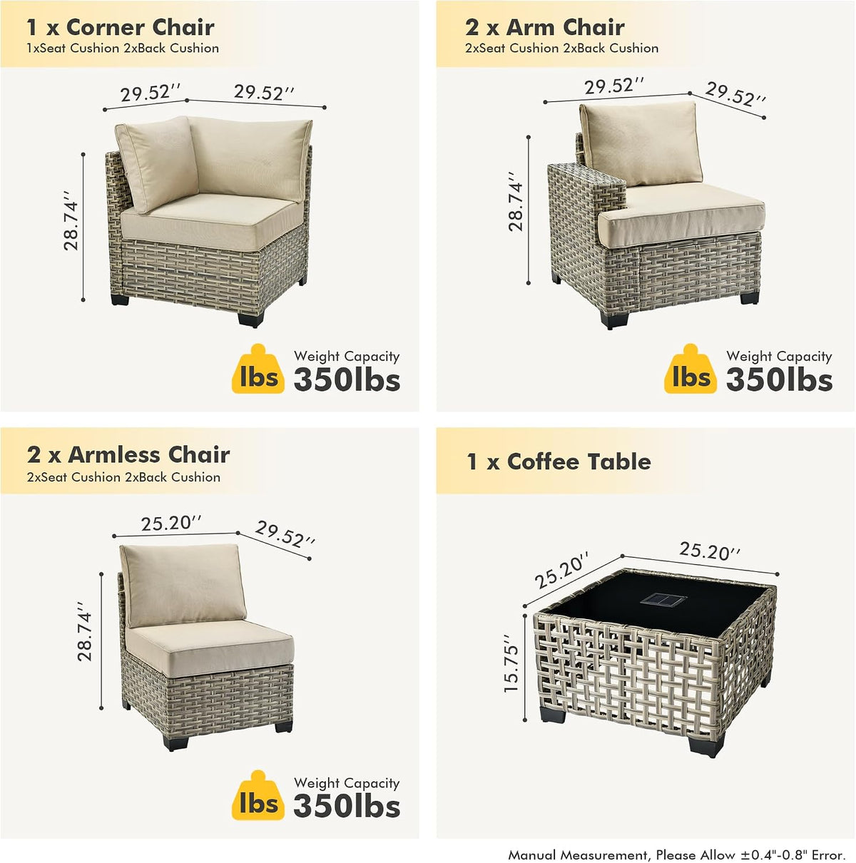 HOOOWOOO Outdoor Sectional Patio Furniture Set,6 Pieces Wicker Conversation Sets L Shaped Couch,Extra Deep Out Door Sofa Outside Furniture,Beige