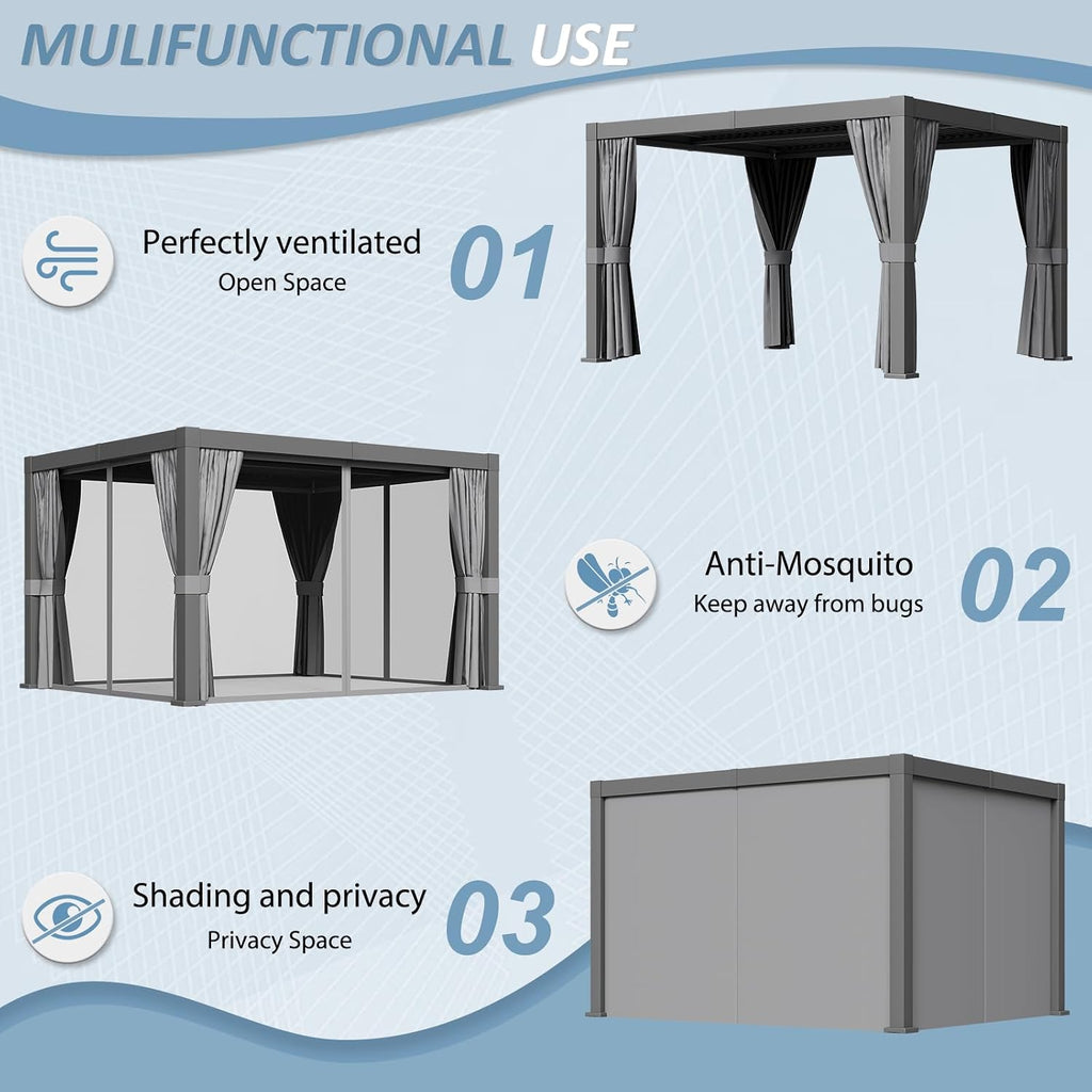 Aoxun Louvered Pergola 10 x 12ft Outdoor Aluminum Pergola with Adjustable Roof for Gardens, Decks and Backyards, Gray