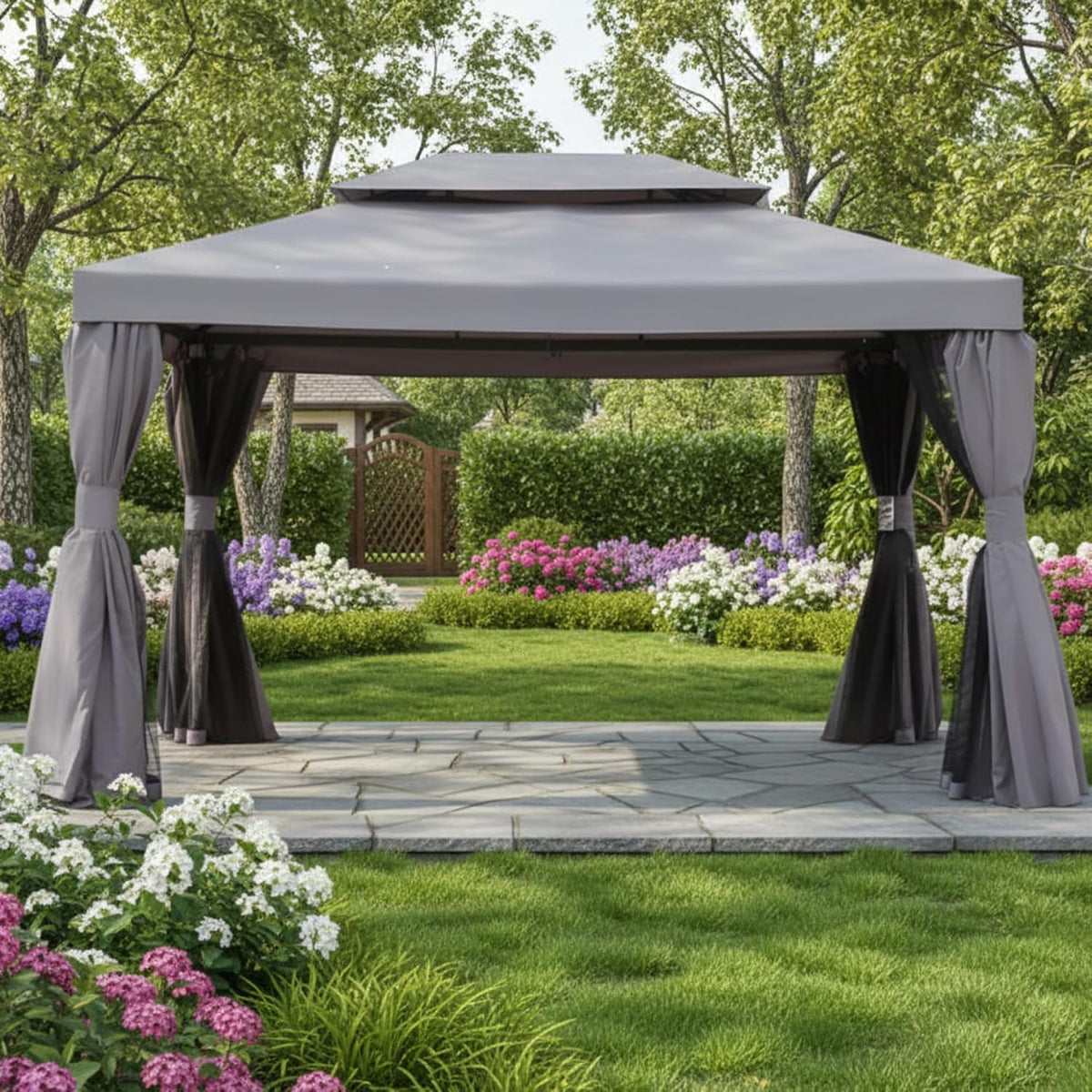 Garden Winds Reinforced RipLock 350 Replacement Canopy Top Cover Compatible with Grand Patio 10' x 13' Gazebo Models B07R4WY2VN, 840.0020.000.001 - Slate Gray