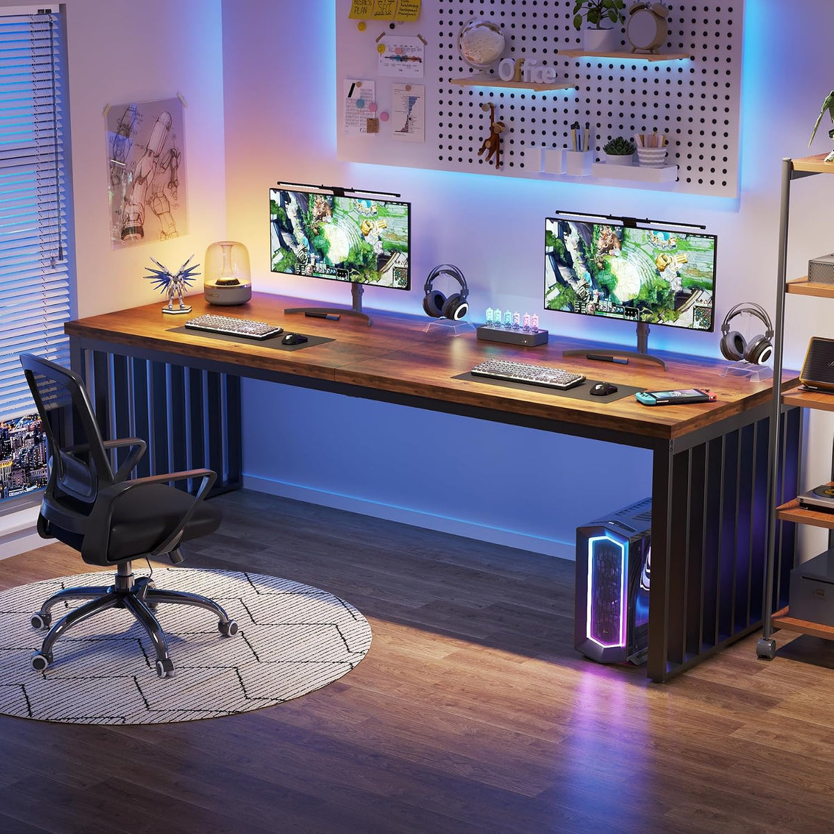 Tribesigns 78.74' Extra Long Computer Desk for 2 Person, Double Long Desk with Heavy Duty Metal Frame, Double Workstation Study Table for Home Office (Without Chair) (Brown & Black)