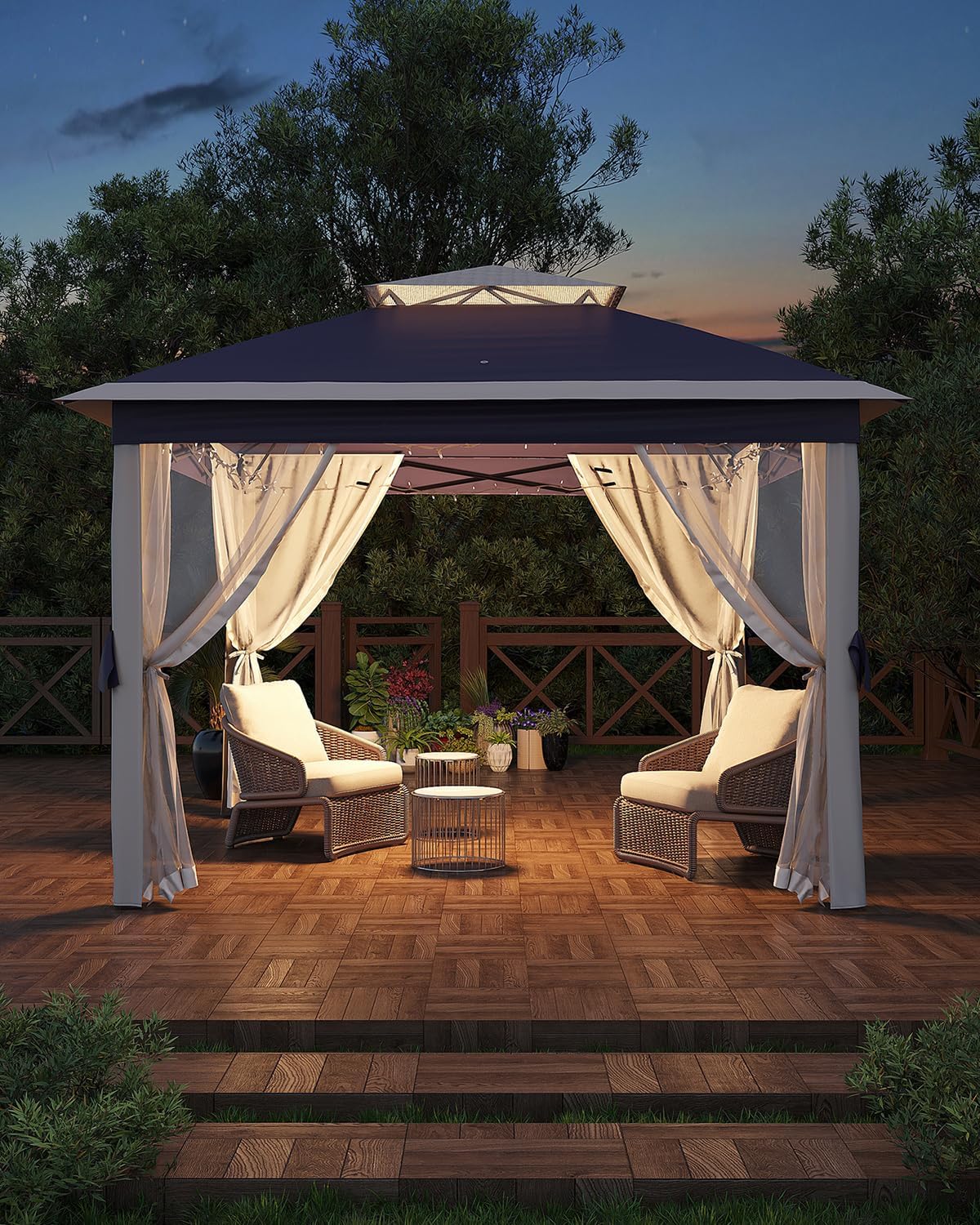 Garveelife 11x11 Pop Up Gazebo Tent with Mosquito Netting, Outdoor Canopy Shelter Easy Setup, Water & UV Resistant - Navy