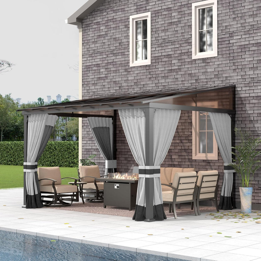 Gotland 10 FT x 12 FT Lean to Gazebo, 3 in 1 Outdoor Gazebo with Sloped Roof, Wall Mounted Gazebo with Ground Anchor Sturdy Structure, Galvanized Steel Metal Pergola for Backyard Deck Grey