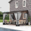 Gotland 10 FT x 12 FT Lean to Gazebo, 3 in 1 Outdoor Gazebo with Sloped Roof, Wall Mounted Gazebo with Ground Anchor Sturdy Structure, Galvanized Steel Metal Pergola for Backyard Deck Grey