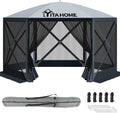 YITAHOME 11.5x11.5ft Camping Gazebo, Portable Pop Up Canopy Outdoor Screen Tent 6 Sided with Mesh Windows and Carry Bag for Camping, Picnic, Backyard Party Outside Activities, Gray