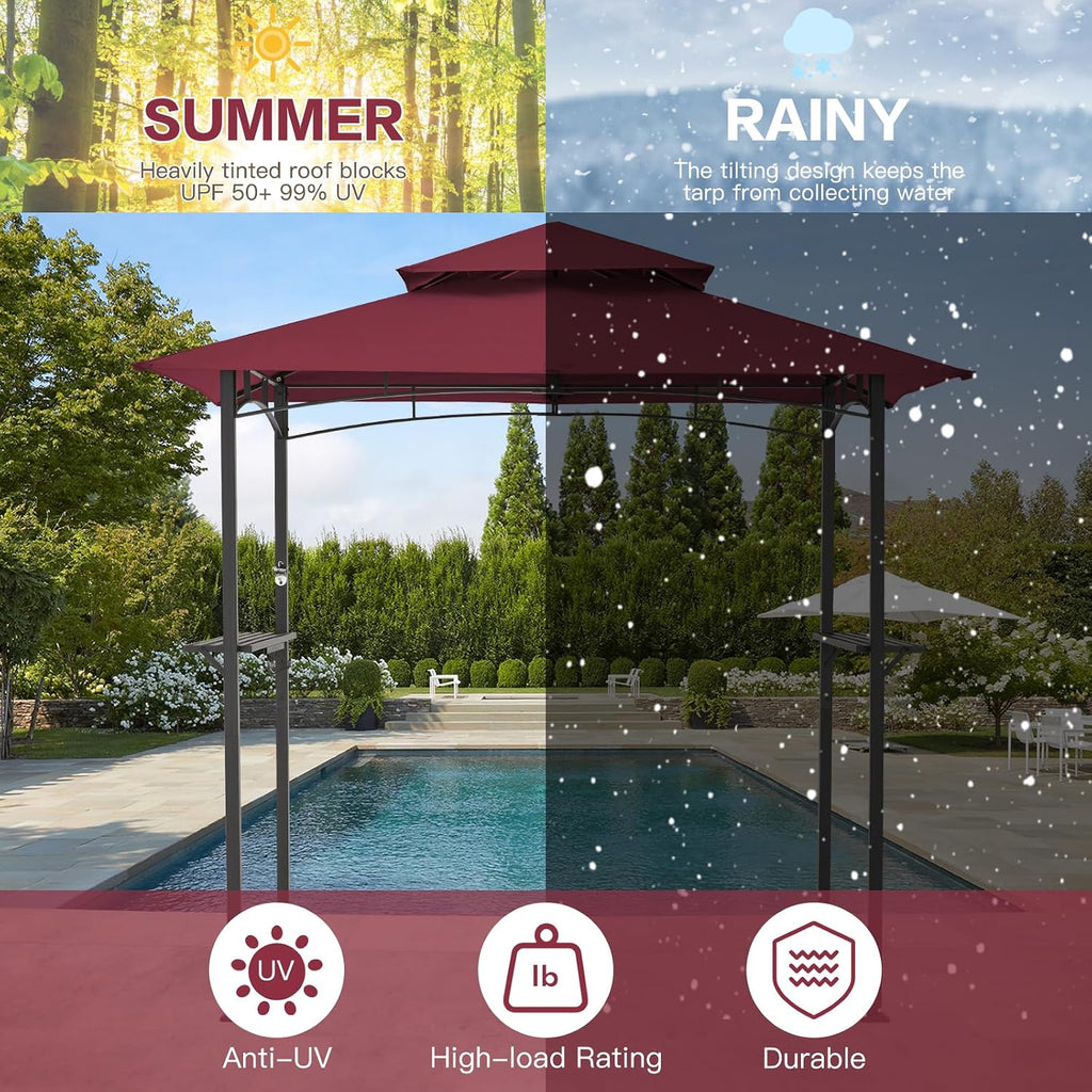 AECOJOY 8' x 5' Grill Gazebo, Grill Canopy for Outdoor Grill, 2- Tier BBQ Gazebo Shelter for Patio, Backyard and More (Wine Red)