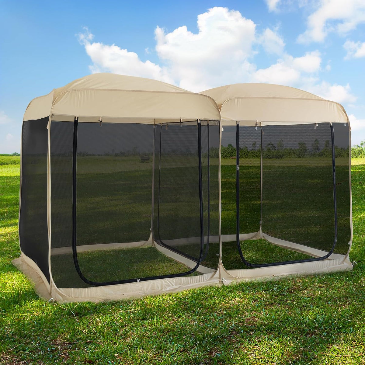 Alvantor® Screen House Room 2024 Upgraded 2 in 1 Screen Tent PoP Up Gazebo® with Mesh Mosquito Netting, Sun Shade Outdoor Canopy for Patio, Camping, Backyard and Outside Activities- 12' x 7.5', Beige