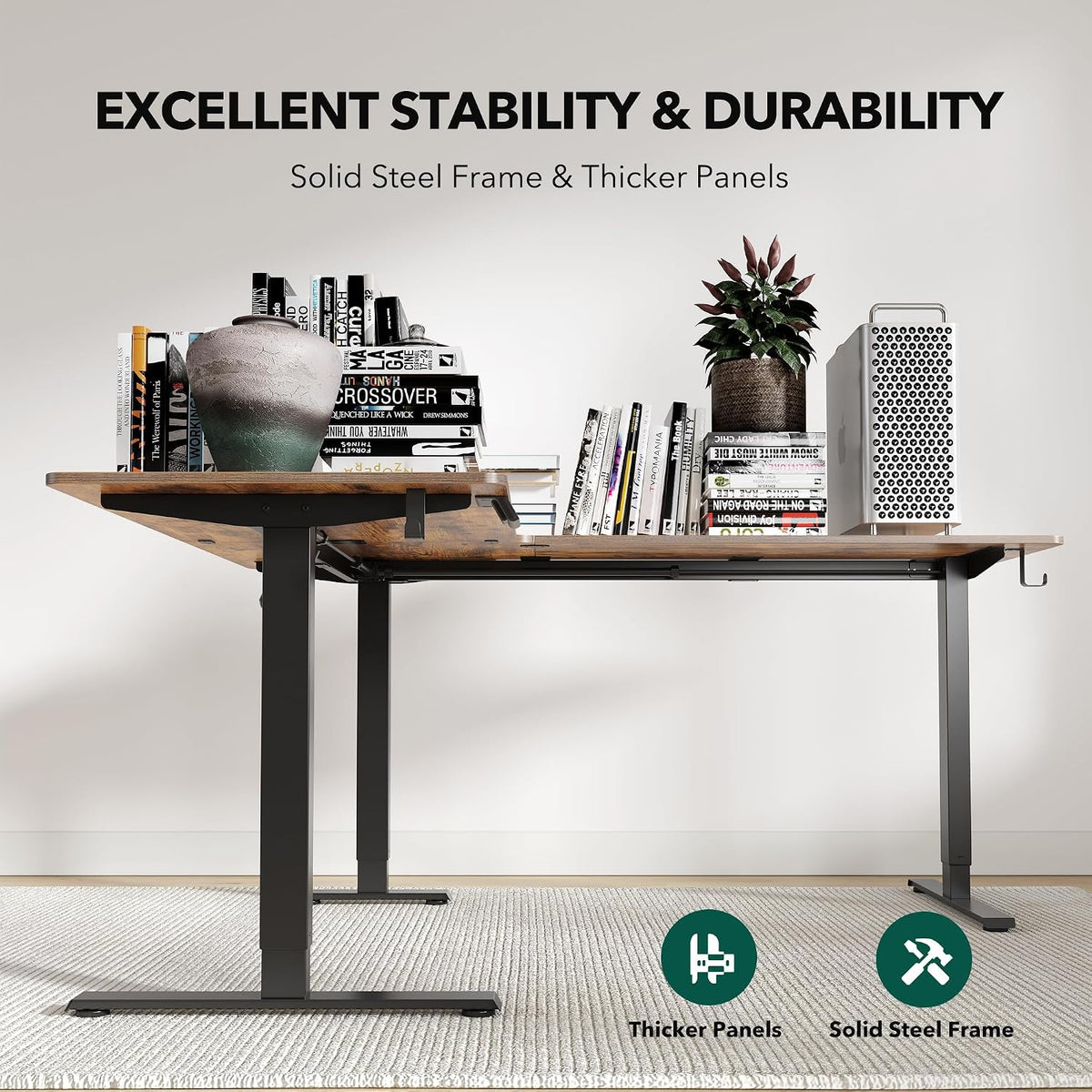 FEZIBO 63' L Shaped Standing Desk - Adjustable Corner Standing Desk L Shape, L-Shaped Adjustable Table with Splice Board, Vintage-Brown